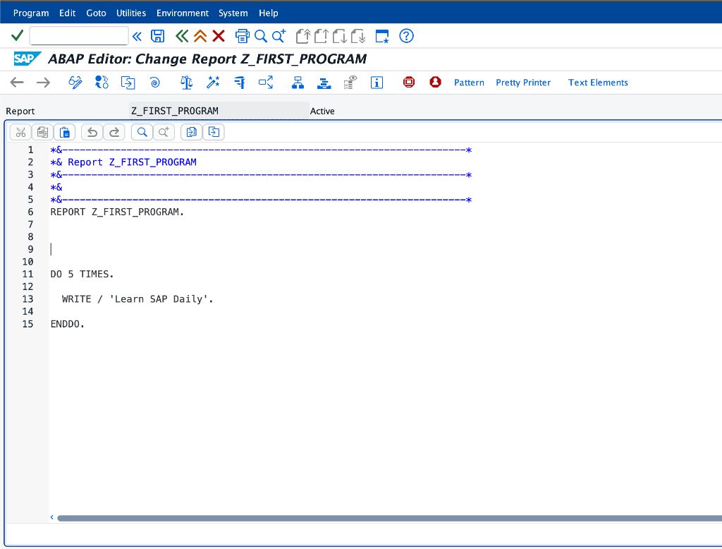 Simple DO loop program in SAP GUI ABAP Editor