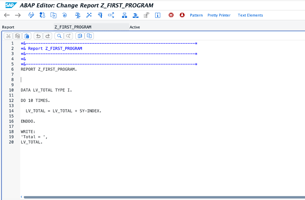 DO loop summing numbers from 1 to 10 in ABAP Editor