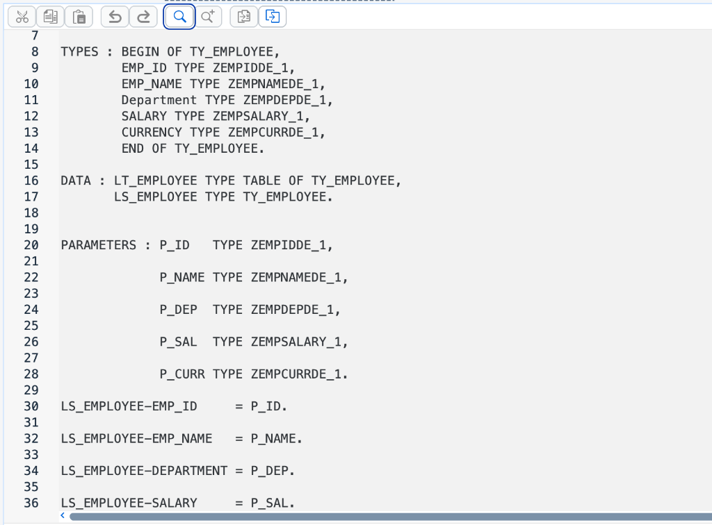 ABAP Code Declarations in Editor