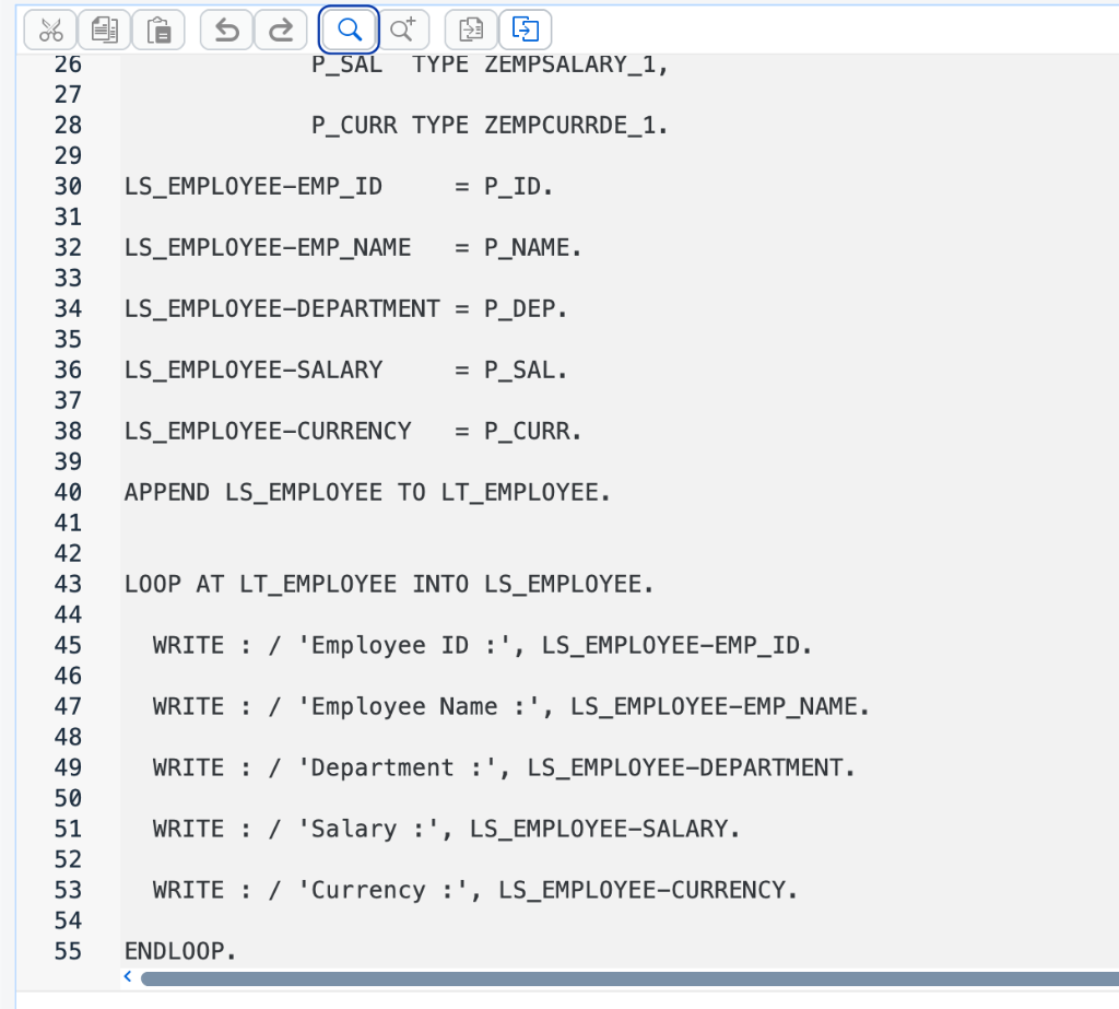 LOOP AT and WRITE Statements in Editor