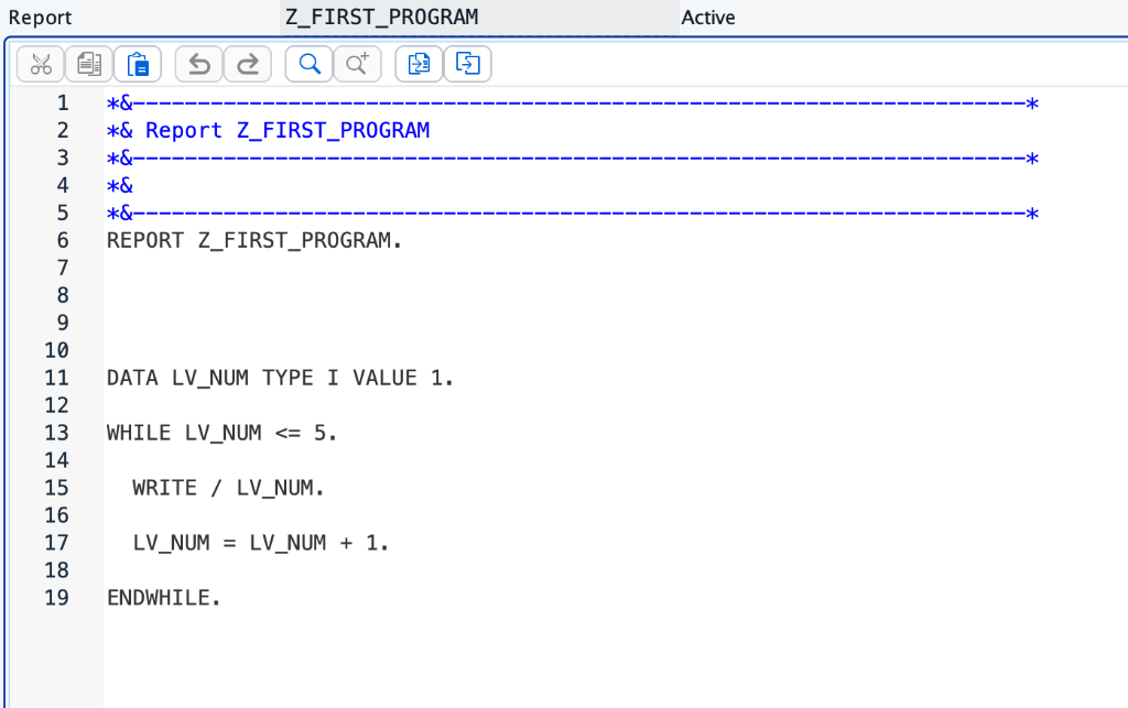 First WHILE Loop Program in SAP GUI ABAP Editor