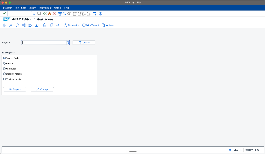 SAP GUI ABAP Editor Initial Screen